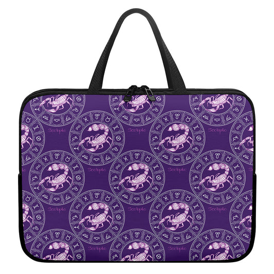 Purple Scorpio Zodiac Pattern Print Laptop Sleeve With Handle