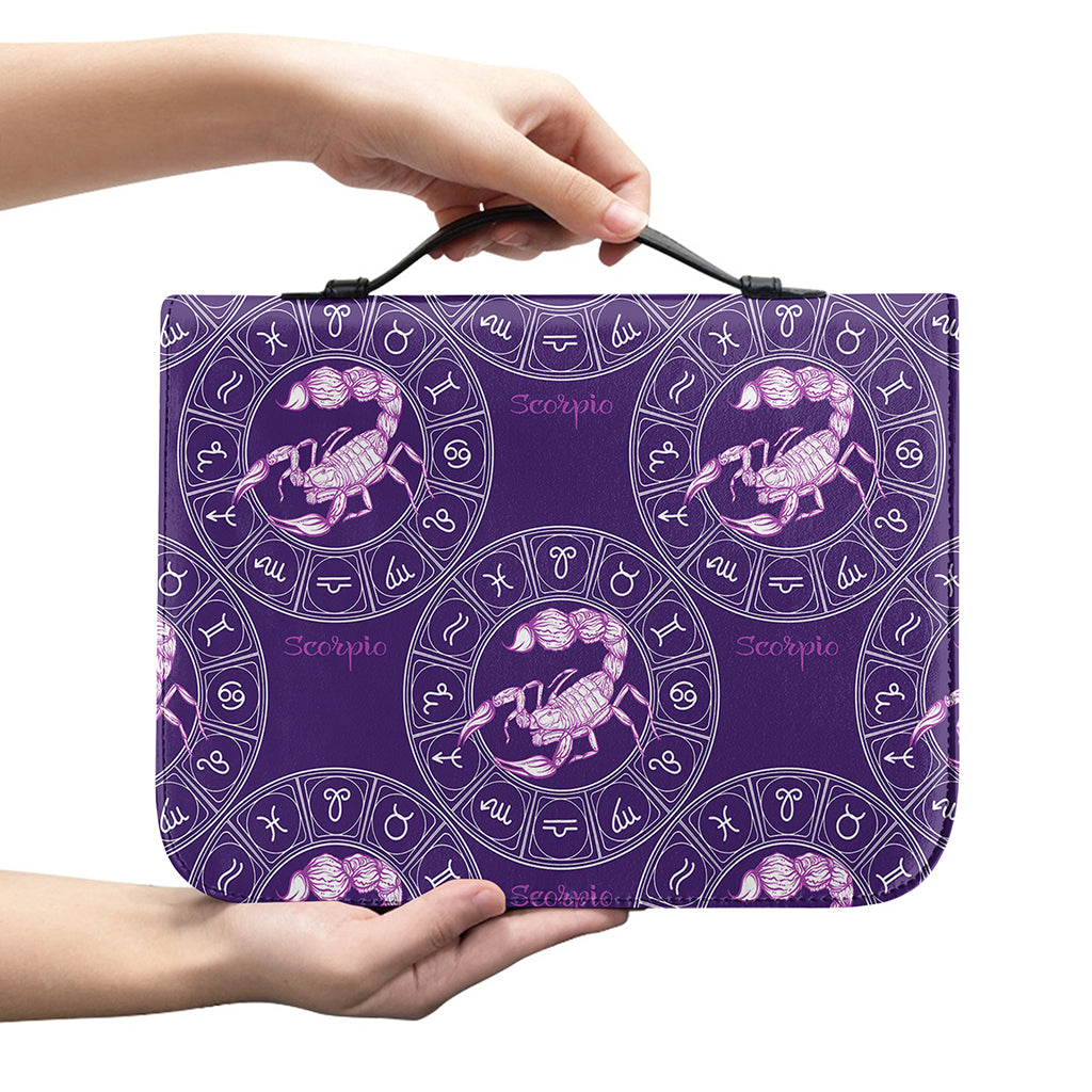 Purple Scorpio Zodiac Pattern Print Leather Bible Cover