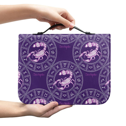 Purple Scorpio Zodiac Pattern Print Leather Bible Cover