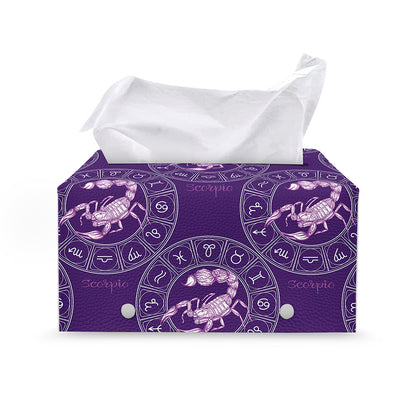 Purple Scorpio Zodiac Pattern Print Leather Tissue Box Cover