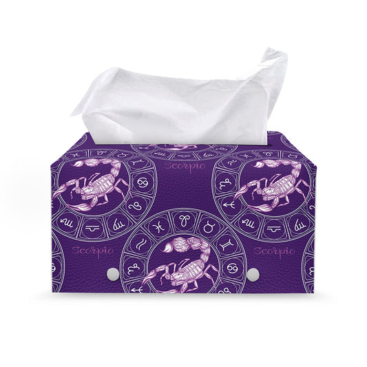Purple Scorpio Zodiac Pattern Print Leather Tissue Box Cover