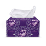 Purple Scorpio Zodiac Pattern Print Leather Tissue Box Cover