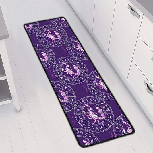 Purple Scorpio Zodiac Pattern Print Long Kitchen Mat