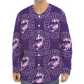 Purple Scorpio Zodiac Pattern Print Long Sleeve Baseball Jersey