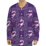 Purple Scorpio Zodiac Pattern Print Long Sleeve Baseball Jersey