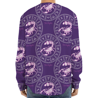 Purple Scorpio Zodiac Pattern Print Long Sleeve Baseball Jersey