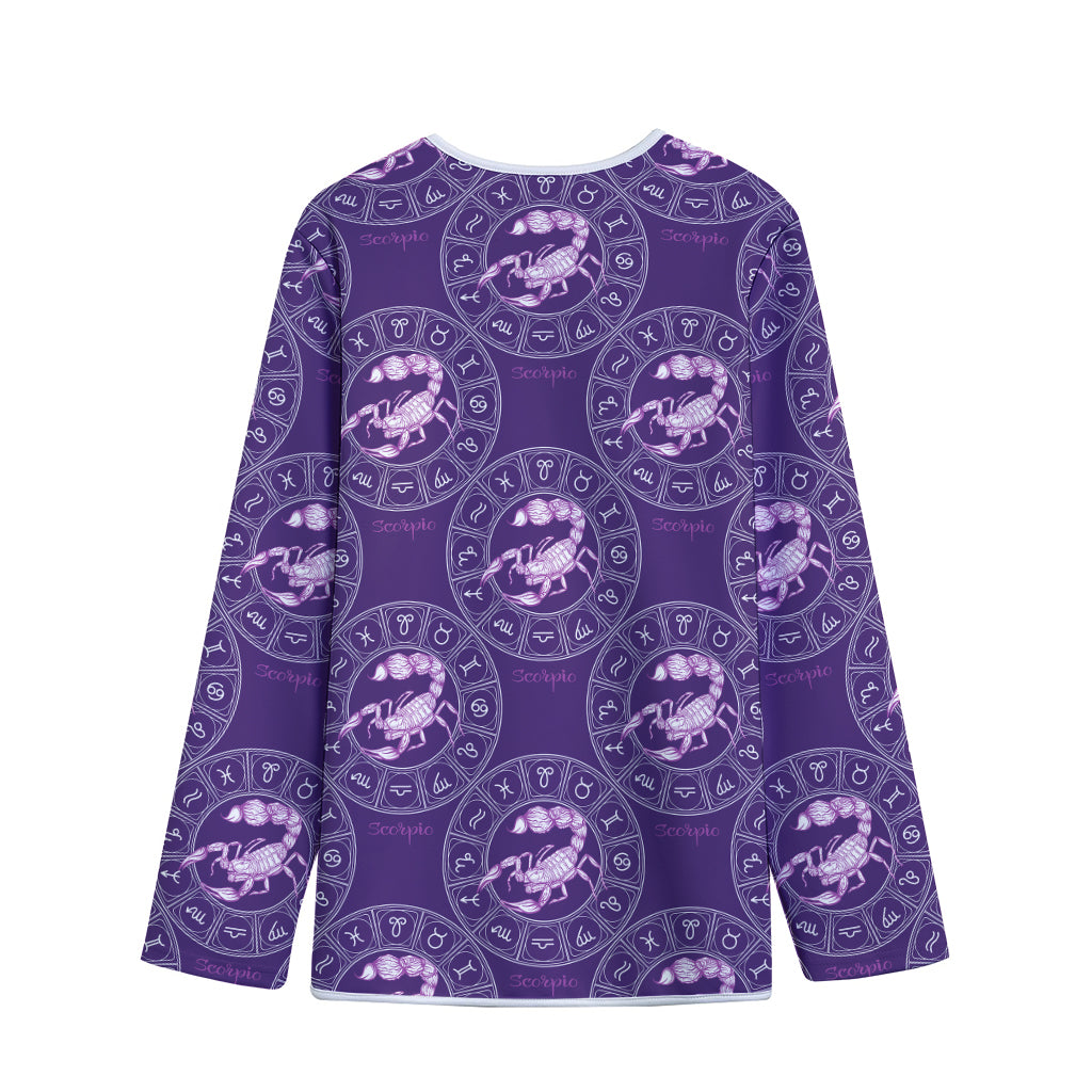Purple Scorpio Zodiac Pattern Print Long Sleeve Short Coat