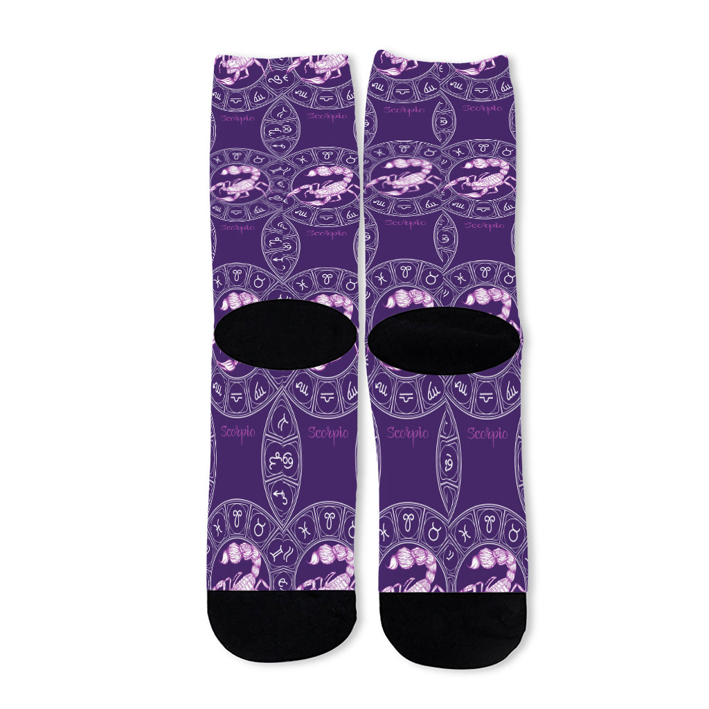 Purple Scorpio Zodiac Pattern Print Long Socks