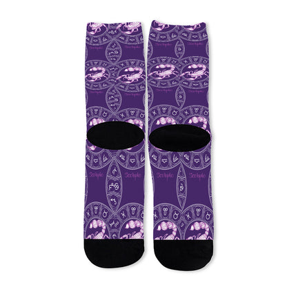 Purple Scorpio Zodiac Pattern Print Long Socks
