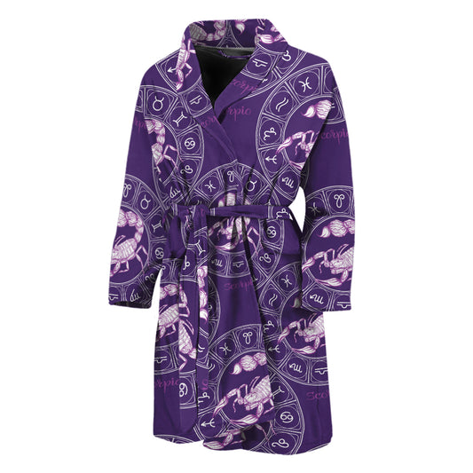 Purple Scorpio Zodiac Pattern Print Men's Bathrobe