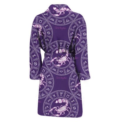Purple Scorpio Zodiac Pattern Print Men's Bathrobe