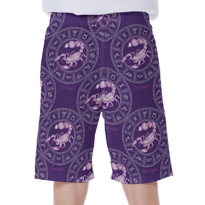 Purple Scorpio Zodiac Pattern Print Men's Beach Shorts
