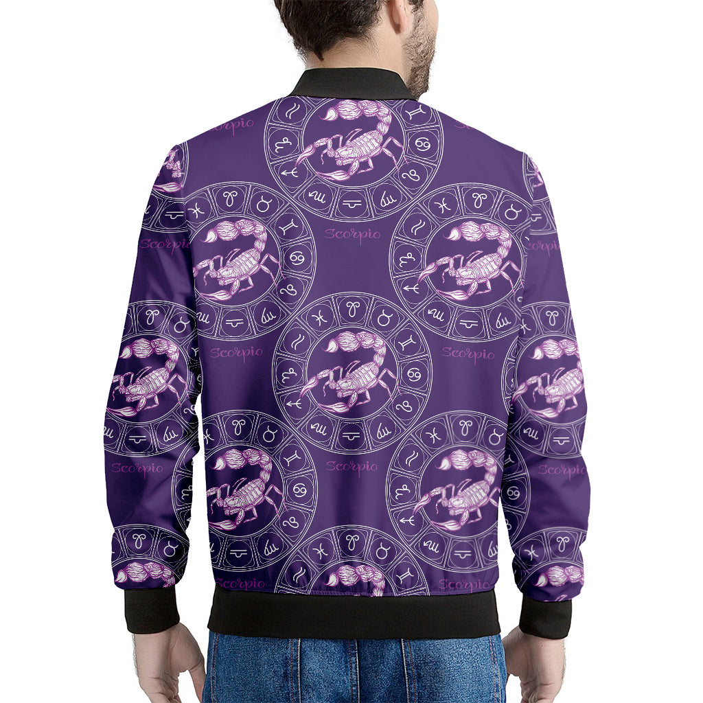 Purple Scorpio Zodiac Pattern Print Men's Bomber Jacket