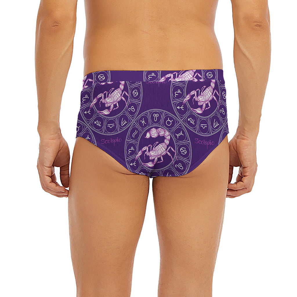Purple Scorpio Zodiac Pattern Print Men's Briefs