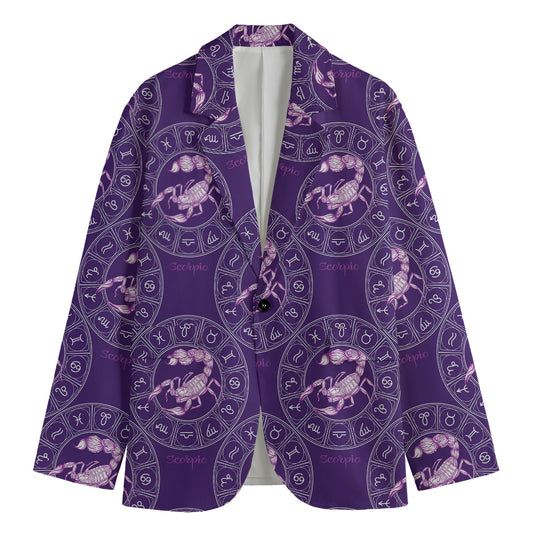 Purple Scorpio Zodiac Pattern Print Men's Cotton Blazer