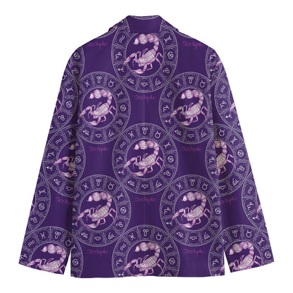 Purple Scorpio Zodiac Pattern Print Men's Cotton Blazer