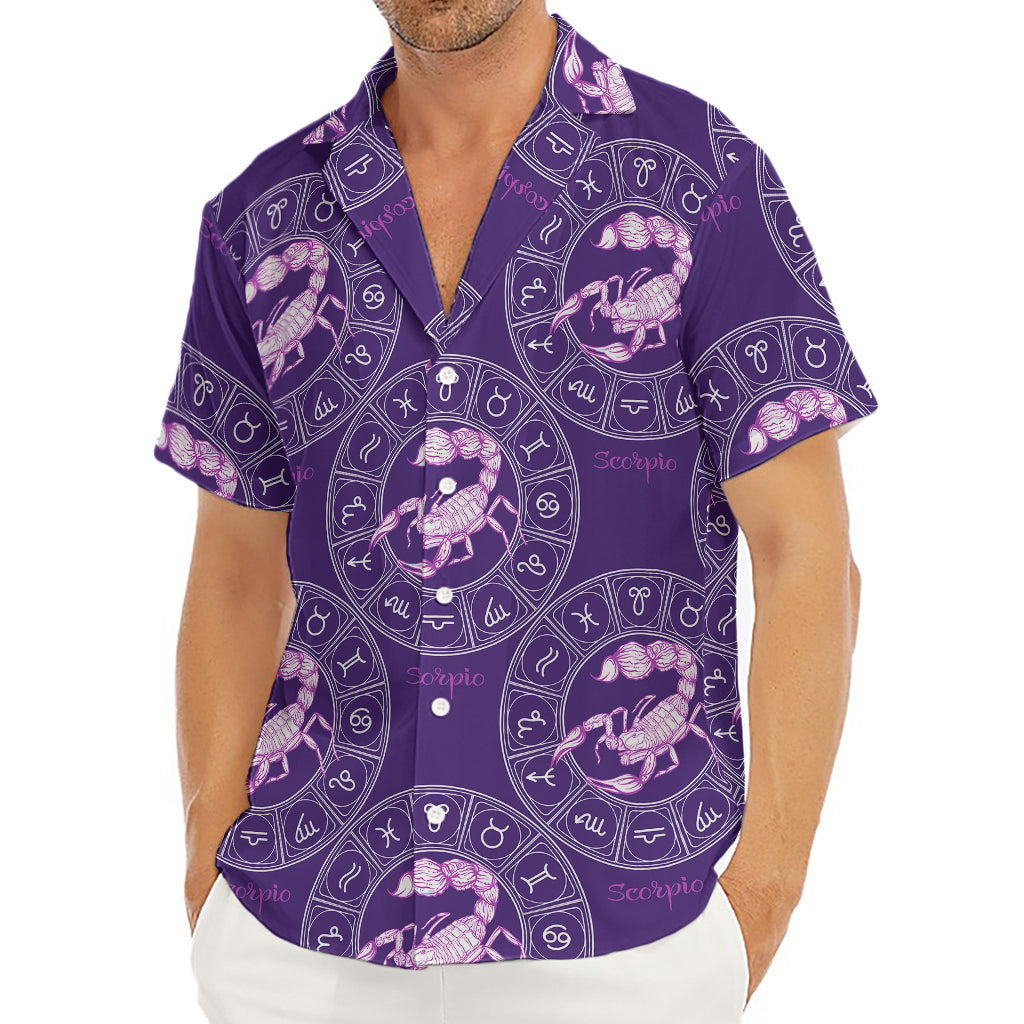 Purple Scorpio Zodiac Pattern Print Men's Deep V-Neck Shirt