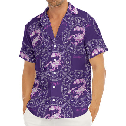 Purple Scorpio Zodiac Pattern Print Men's Deep V-Neck Shirt