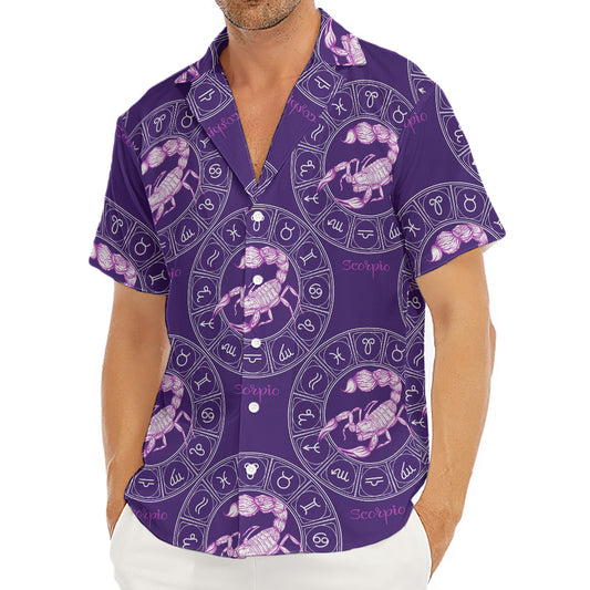 Purple Scorpio Zodiac Pattern Print Men's Deep V-Neck Shirt