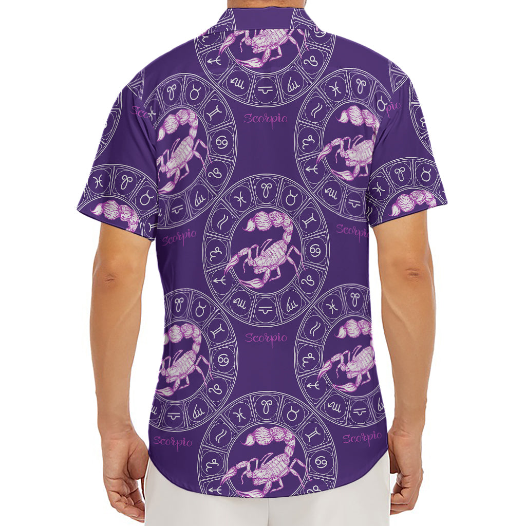 Purple Scorpio Zodiac Pattern Print Men's Deep V-Neck Shirt