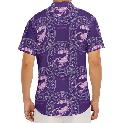 Purple Scorpio Zodiac Pattern Print Men's Deep V-Neck Shirt