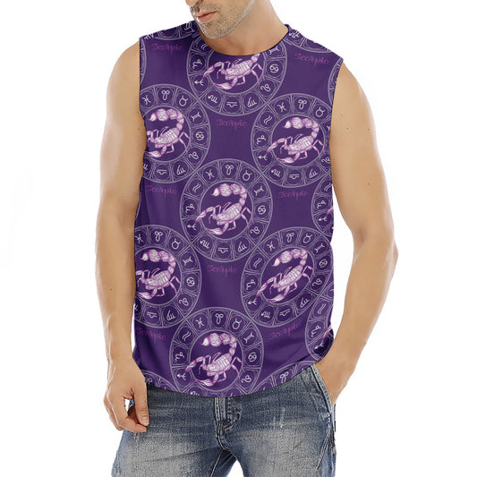 Purple Scorpio Zodiac Pattern Print Men's Fitness Tank Top