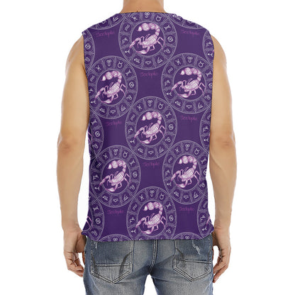 Purple Scorpio Zodiac Pattern Print Men's Fitness Tank Top