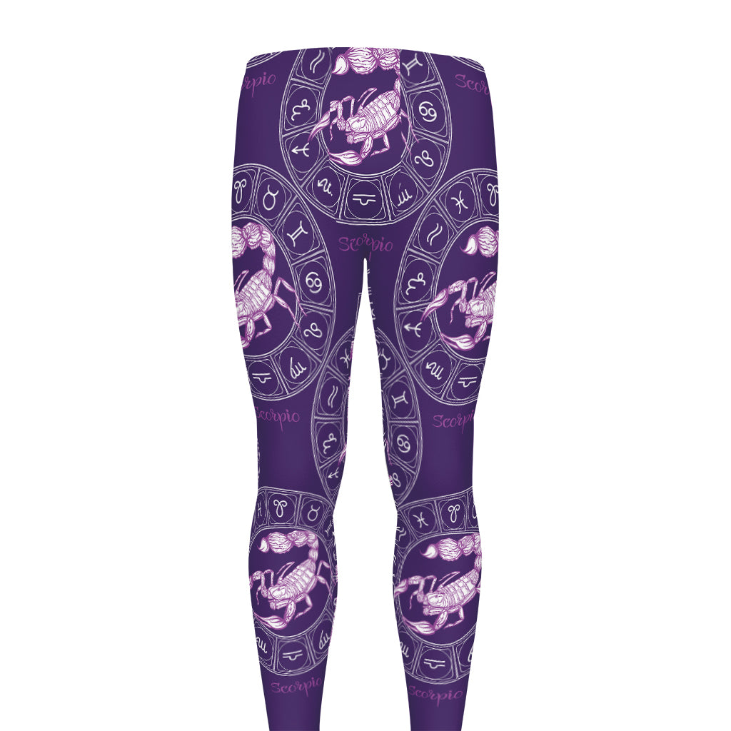 Purple Scorpio Zodiac Pattern Print Men's leggings