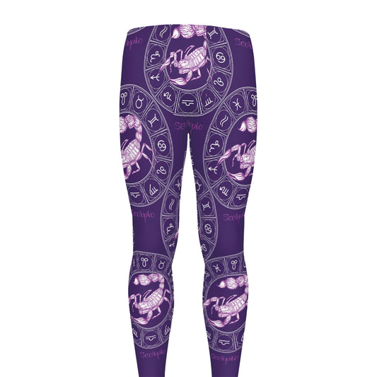Purple Scorpio Zodiac Pattern Print Men's leggings