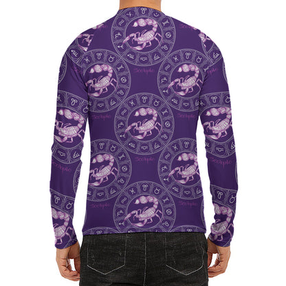 Purple Scorpio Zodiac Pattern Print Men's Long Sleeve Rash Guard
