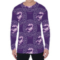 Purple Scorpio Zodiac Pattern Print Men's Long Sleeve T-Shirt