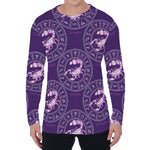 Purple Scorpio Zodiac Pattern Print Men's Long Sleeve T-Shirt