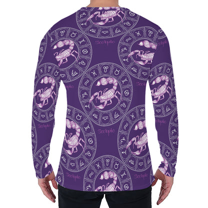 Purple Scorpio Zodiac Pattern Print Men's Long Sleeve T-Shirt