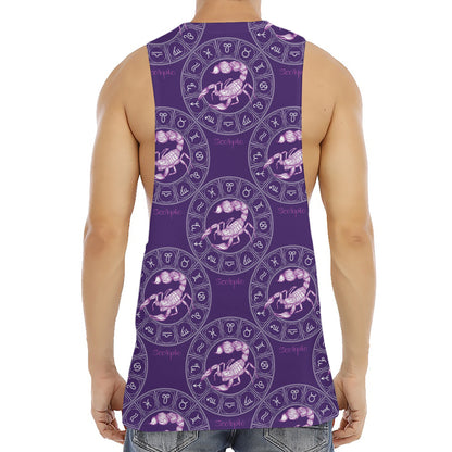 Purple Scorpio Zodiac Pattern Print Men's Muscle Tank Top