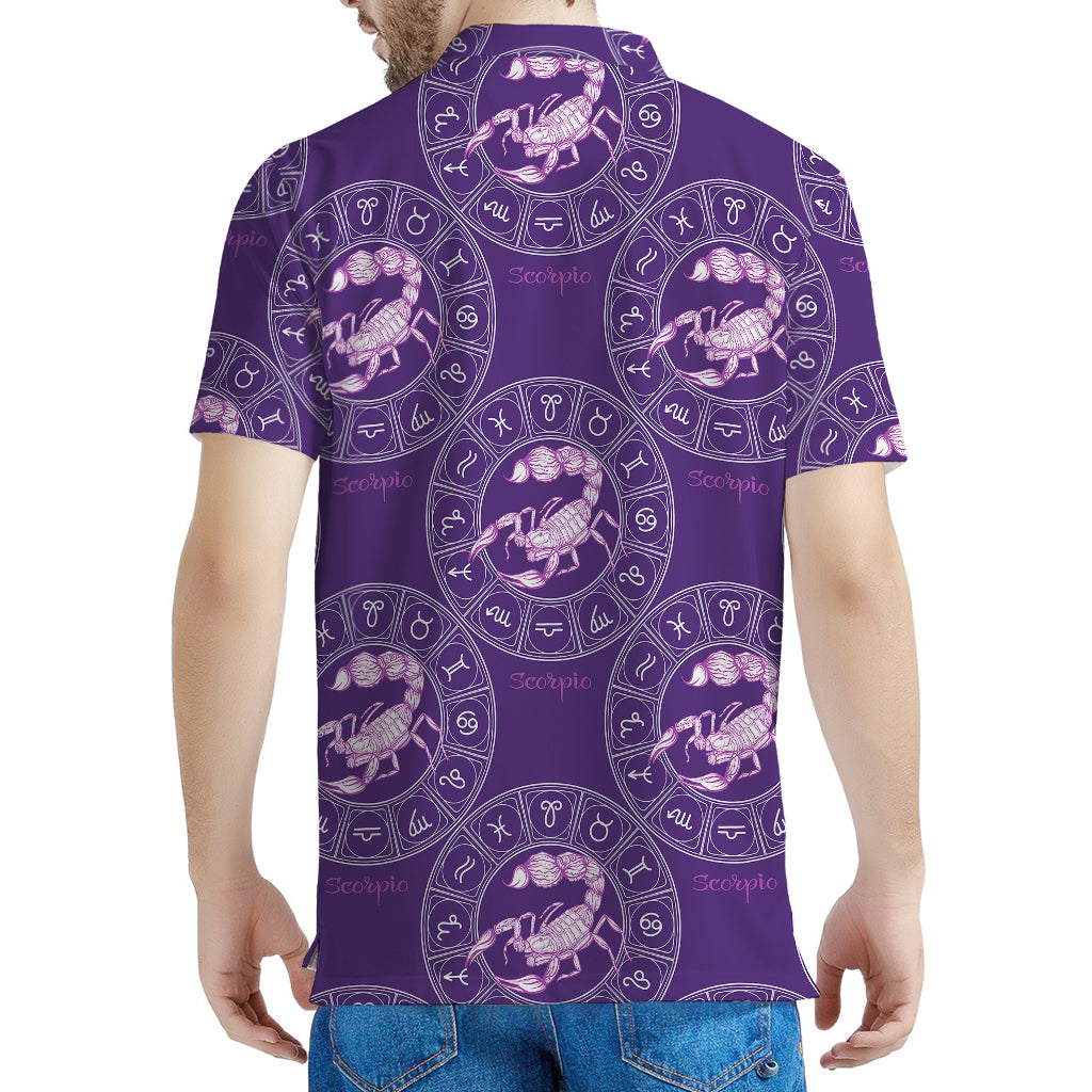 Purple Scorpio Zodiac Pattern Print Men's Polo Shirt