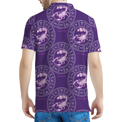 Purple Scorpio Zodiac Pattern Print Men's Polo Shirt
