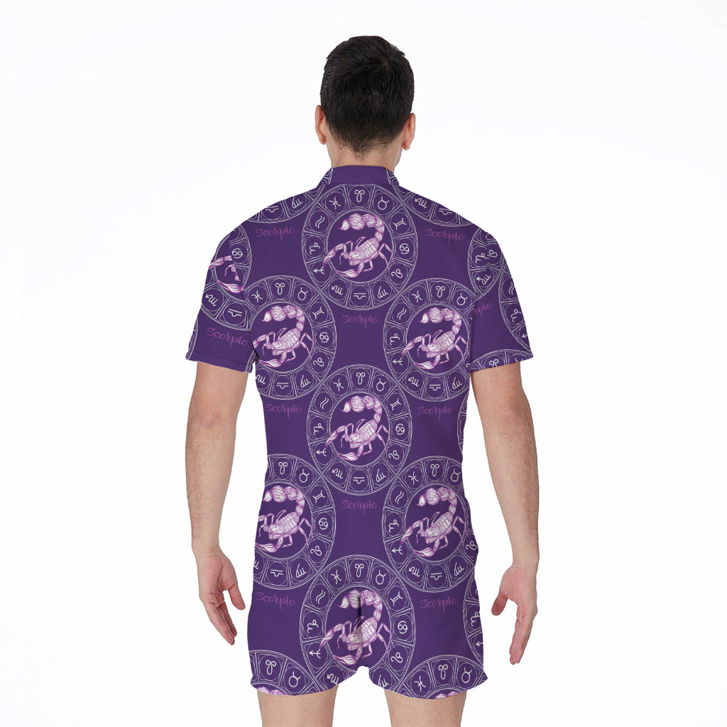 Purple Scorpio Zodiac Pattern Print Men's Rompers