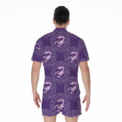 Purple Scorpio Zodiac Pattern Print Men's Rompers