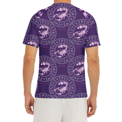 Purple Scorpio Zodiac Pattern Print Men's Short Sleeve Rash Guard