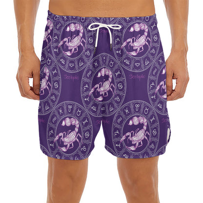 Purple Scorpio Zodiac Pattern Print Men's Split Running Shorts