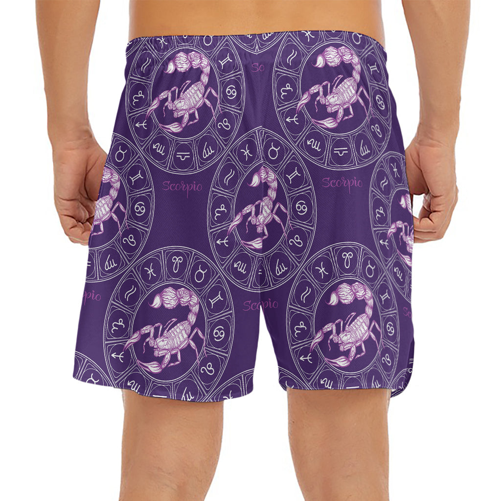 Purple Scorpio Zodiac Pattern Print Men's Split Running Shorts