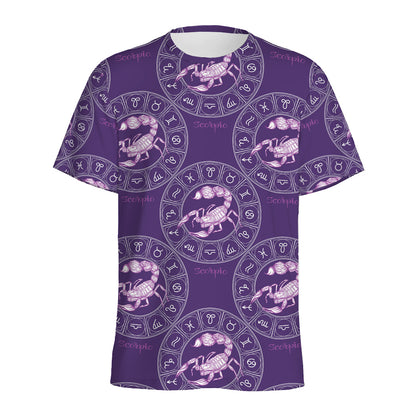 Purple Scorpio Zodiac Pattern Print Men's Sports T-Shirt