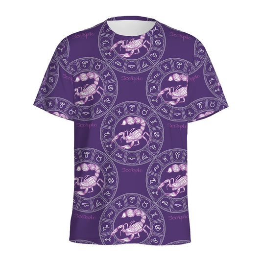 Purple Scorpio Zodiac Pattern Print Men's Sports T-Shirt