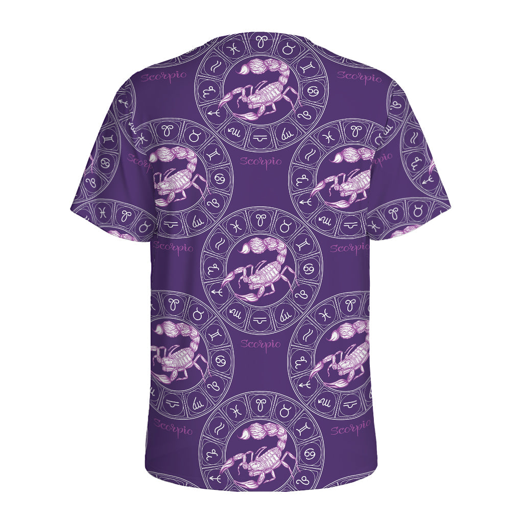 Purple Scorpio Zodiac Pattern Print Men's Sports T-Shirt