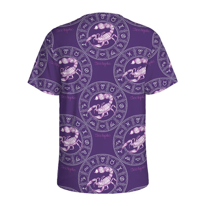 Purple Scorpio Zodiac Pattern Print Men's Sports T-Shirt
