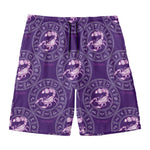 Purple Scorpio Zodiac Pattern Print Men's Swim Trunks