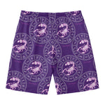Purple Scorpio Zodiac Pattern Print Men's Swim Trunks
