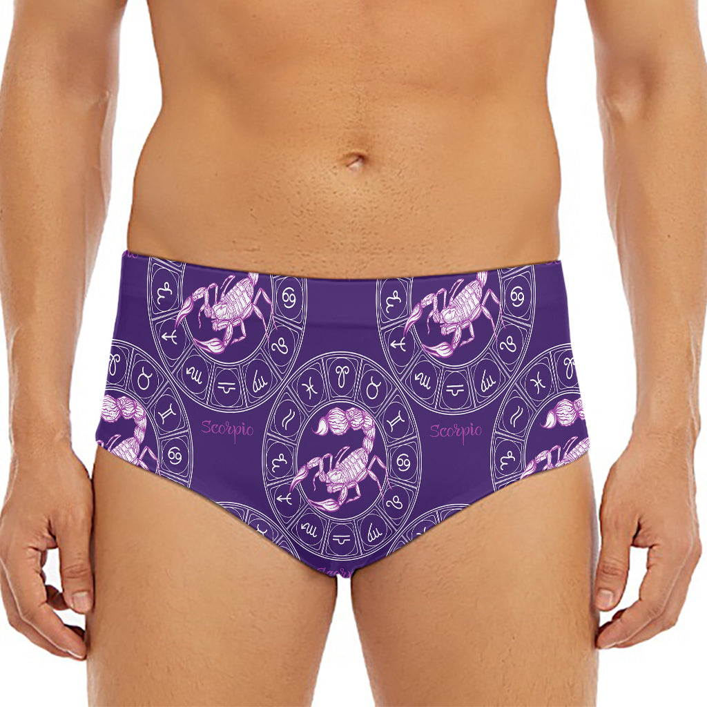 Purple Scorpio Zodiac Pattern Print Men's Triangle Swim Briefs