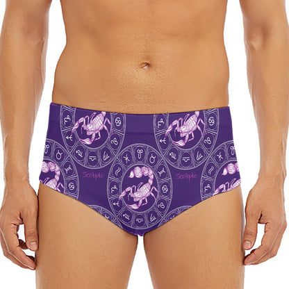 Purple Scorpio Zodiac Pattern Print Men's Triangle Swim Briefs