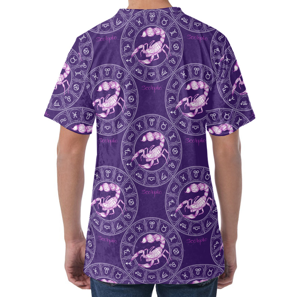 Purple Scorpio Zodiac Pattern Print Men's Velvet T-Shirt